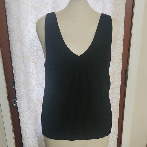 Another Love Tops - Another Love Black Double V Ribbed Top Size Large NWOT